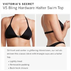 Victoria's secret VS bling hardware halter swim bikini top MEDIUM BLACK